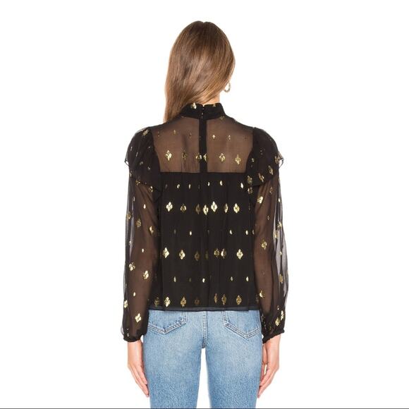 A.L.C. Meloni Silk Blouse Black and Gold Metallic Sheer Size 4 - Picture 15 of 15